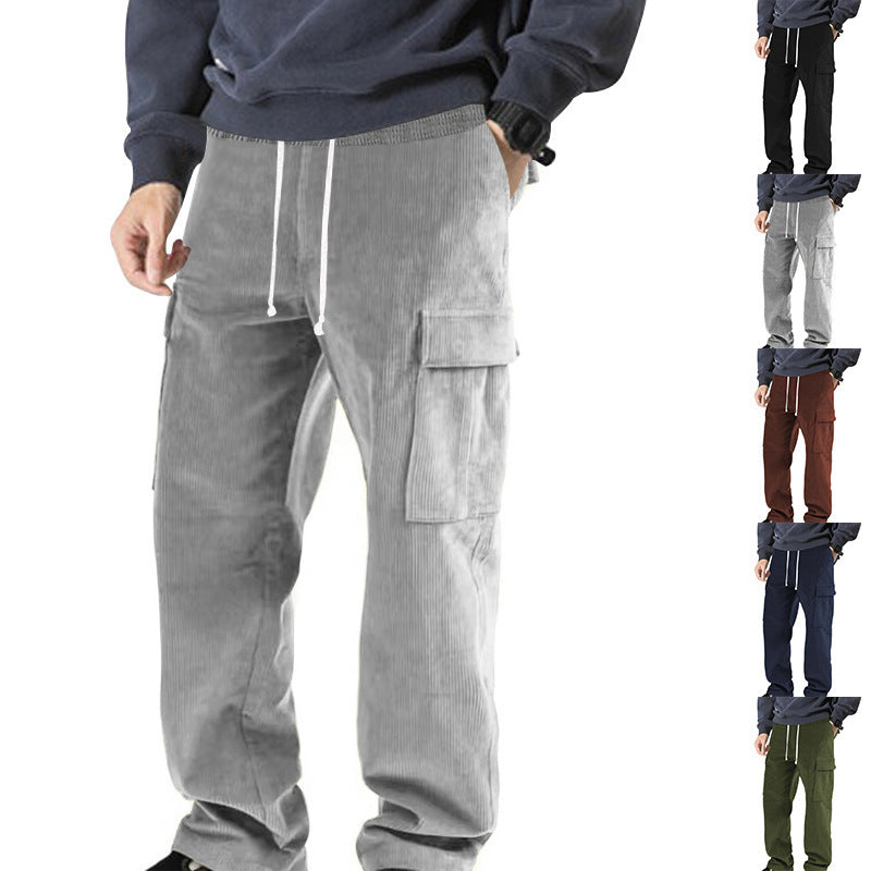 Men's cargo-style cord pants with drawstring and patch pockets Chichicherry