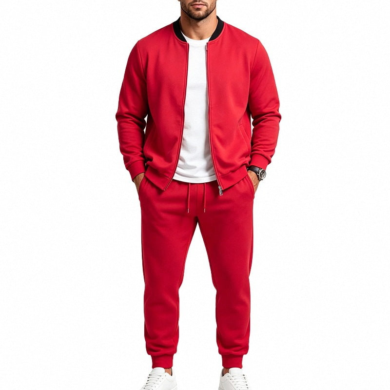 Men's Two-Piece Casual Training Set with Bomber Jacket and Tapered Jogging Pants Chichicherry