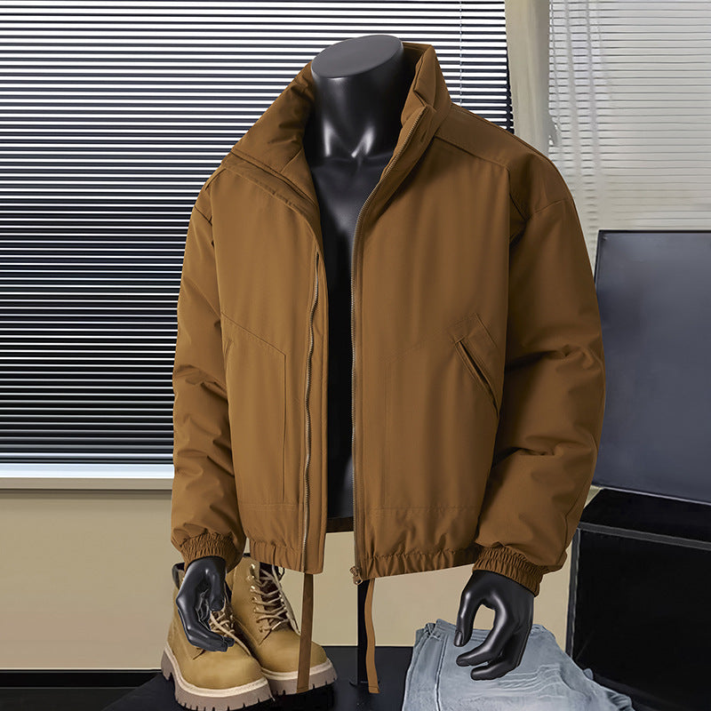 Men's thermal insulated short bomber jacket with stand-up collar and drawstring waistband Chichicherry