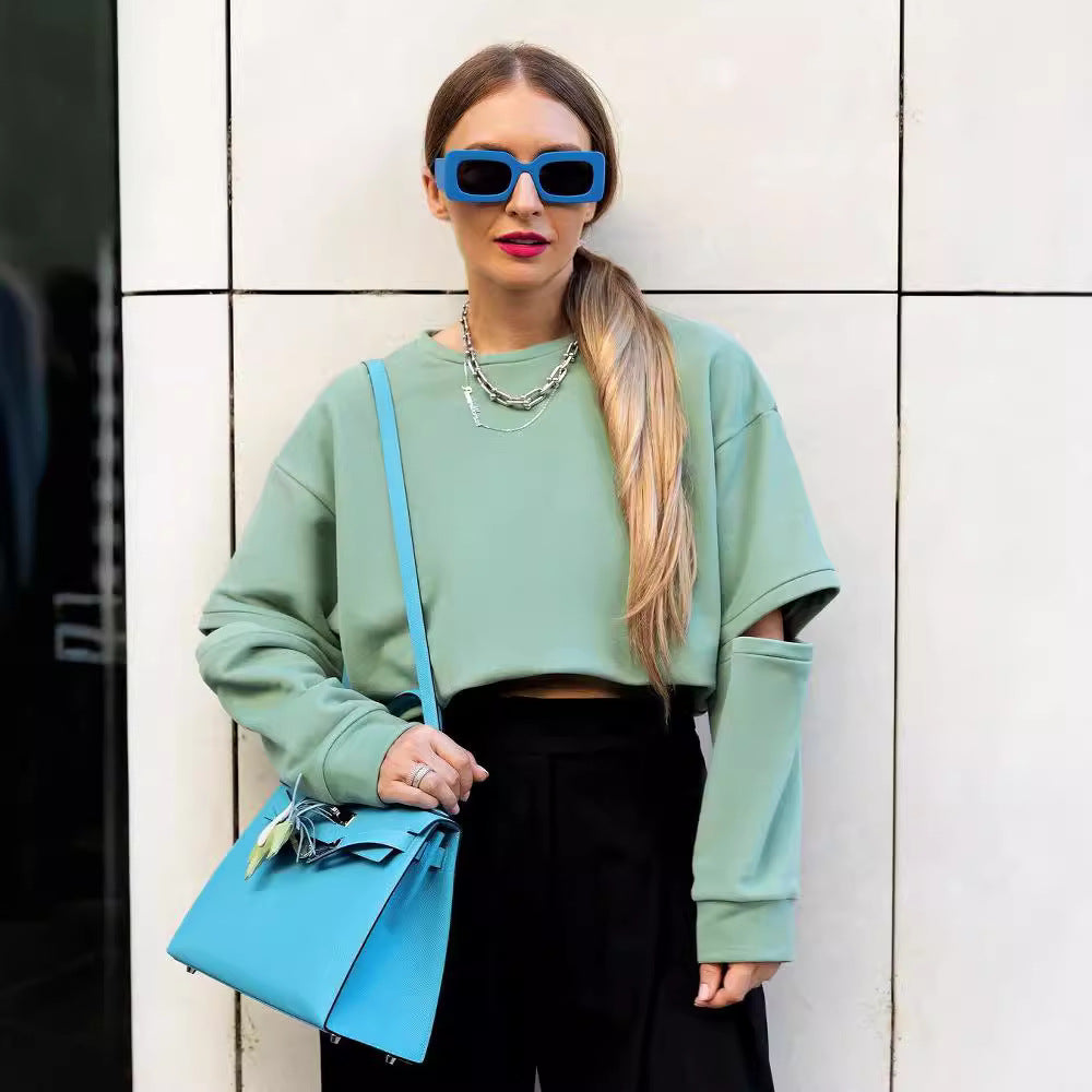 Damen Oversized Sweatshirt mit Layer-Ärmeln und seitlichem Schlitz Chichicherry