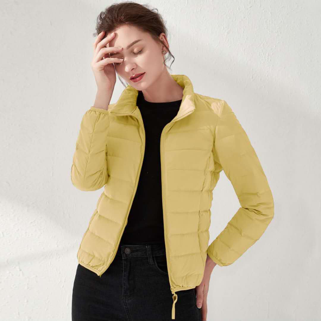 Women's Tailored Ultralight Padded Jacket with Stand-Up Collar and Slim Silhouette Chichicherry