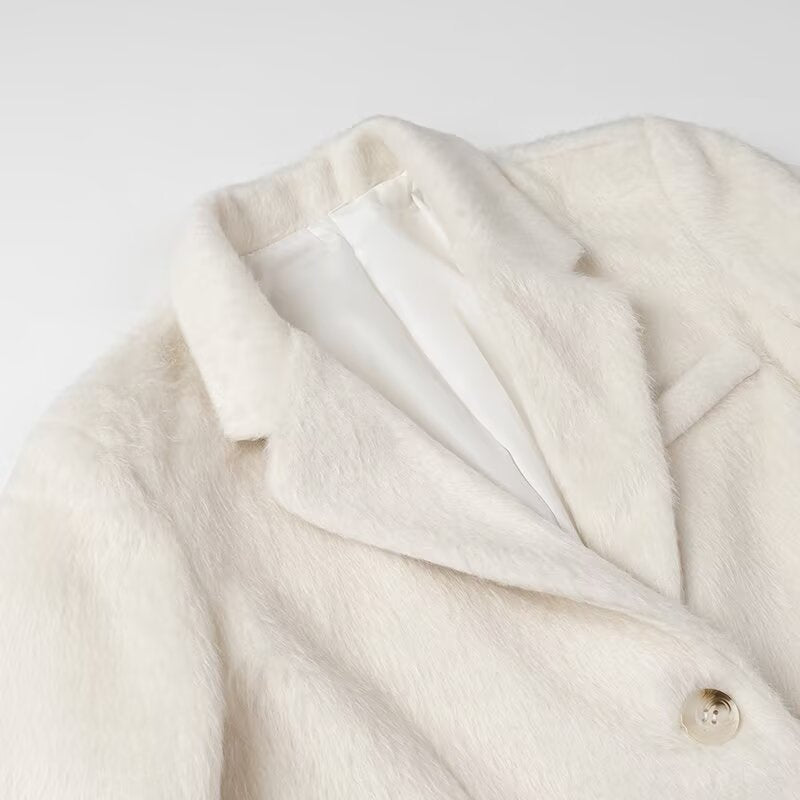 Women Padded Oversized Blazer Coat with Lapel Collar and Patch Pockets Chichicherry