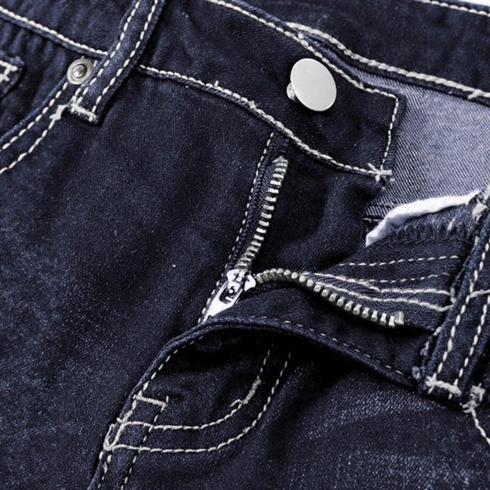 Women's Waist-Defined Bootcut Denim Pants with Decorative Stitching and Slight Flare Chichicherry