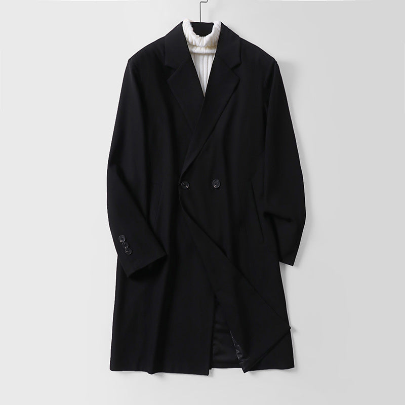 Men's longline coat in minimalist cut with shawl collar and double-breasted button placket Chichicherry
