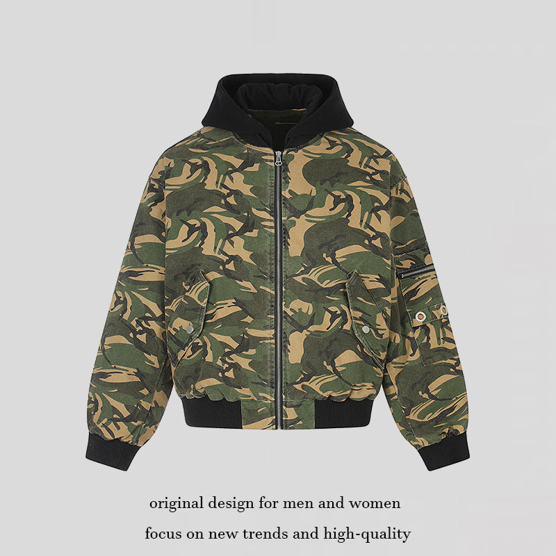 Ladies Oversize Utility Bomber Jacket with Hood, Zip Front and Sleeve Pocket Chichicherry