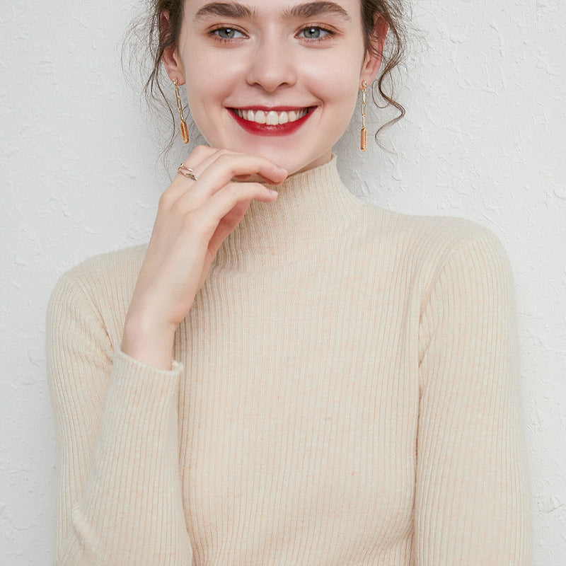 Women’s fitted fine knit turtleneck sweater with extra fine ribbed texture and cashmere-soft feel Chichicherry