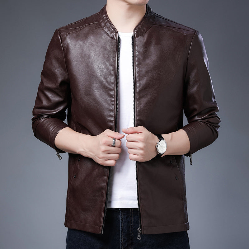 Men's slim leather-look blouson in aviator minimal style with stand-up collar and zippered sleeves Chichicherry