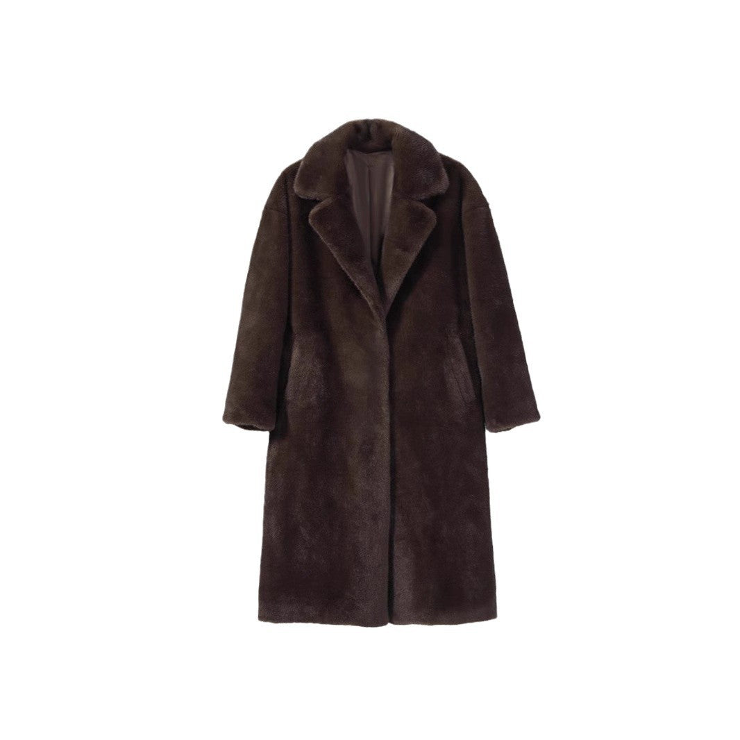 Ladies longer high-pile coat made of faux fur with shawl collar and casual cut Chichicherry