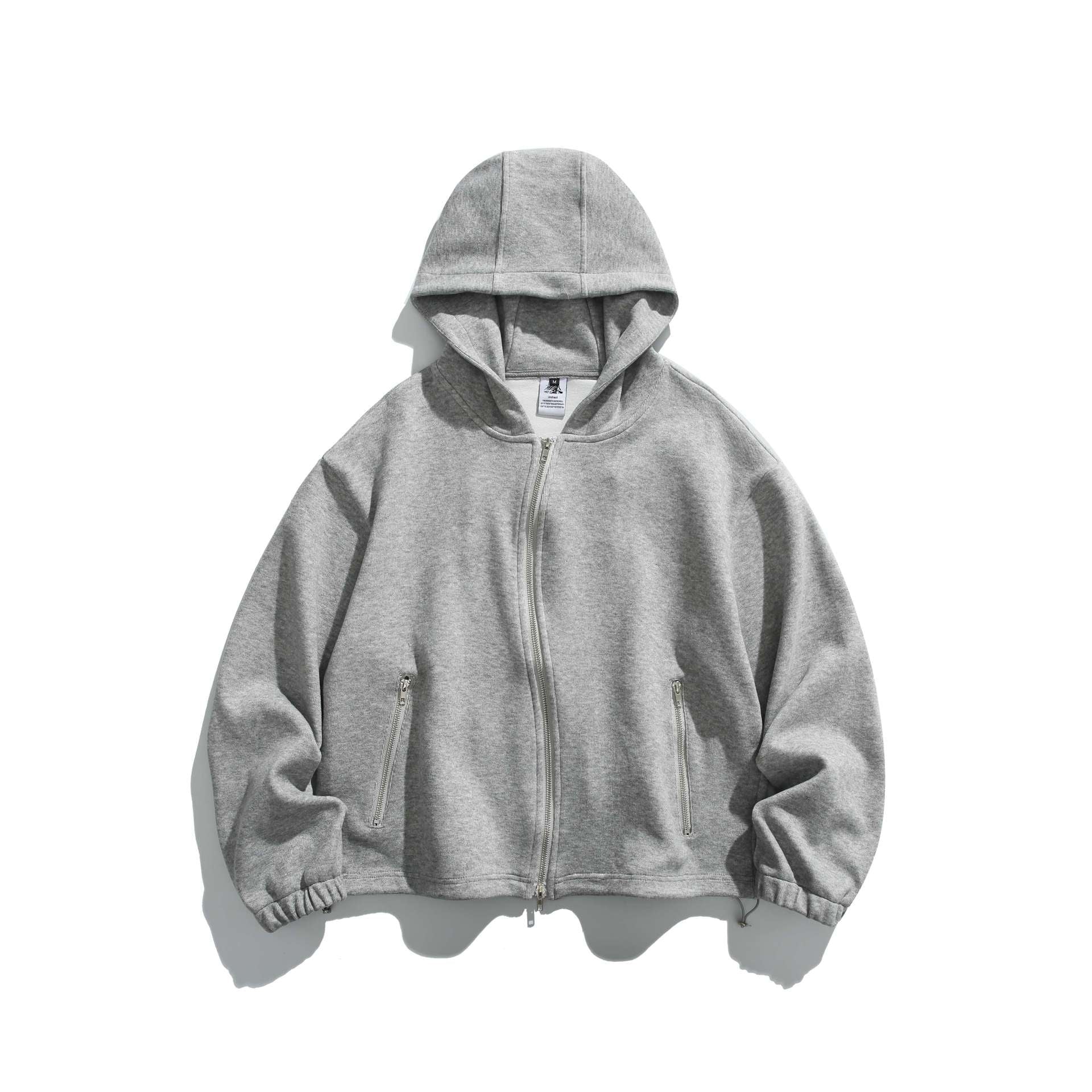 Unisex Lightweight Zip Hoodie Jacket with Zipper Pockets and Adjustable Hem Chichicherry