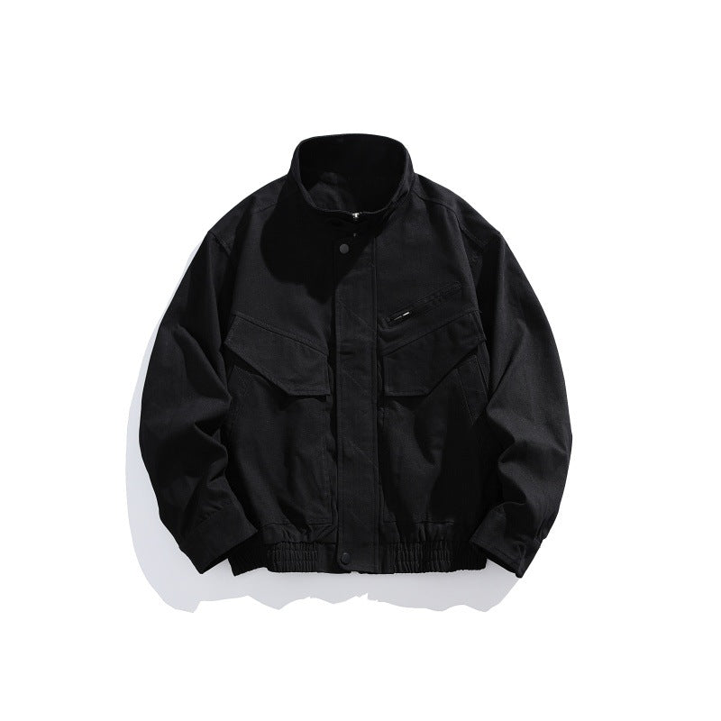 Men's Oversized Canvas Field Blouson with Utility Pockets and Stand-up Collar Chichicherry