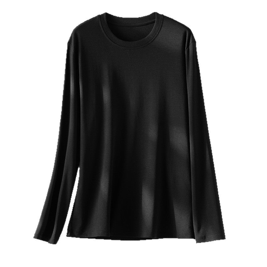 Women's Long-Sleeved Fine Modal Basic Shirt with Round Neckline Chichicherry