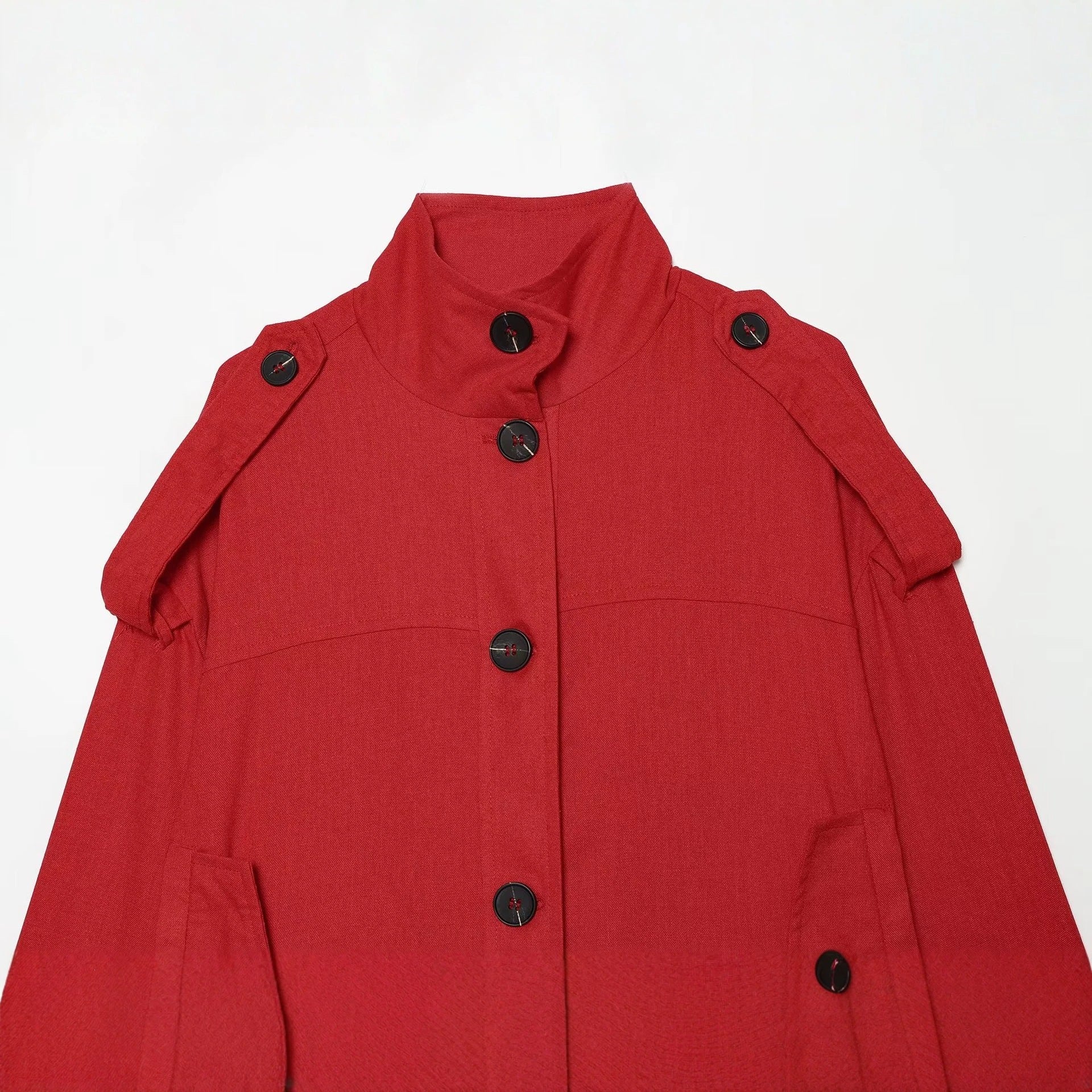 Women's Short Utility Jacket in Cropped Cut with Stand Collar and Shoulder Straps Chichicherry
