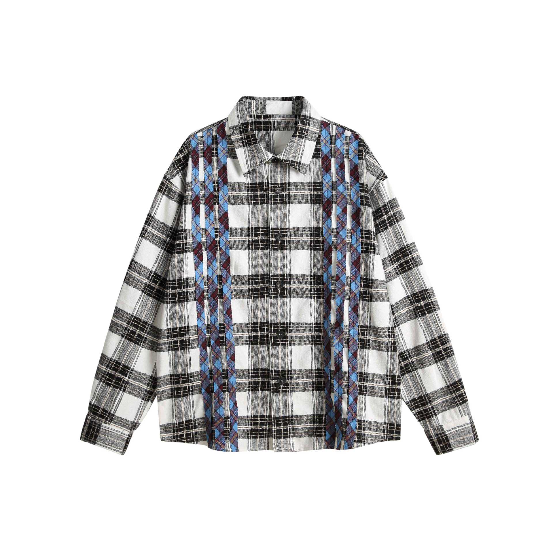Unisex Oversized Shirt Jacket in Check Mix with Vertical Argyle Embroidery Chichicherry