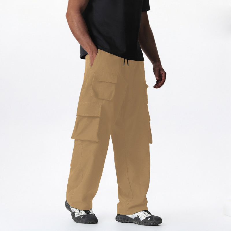 Men's Baggy Cargo Pants in Multi-Pocket Utility Style with Drawstring Waist Chichicherry