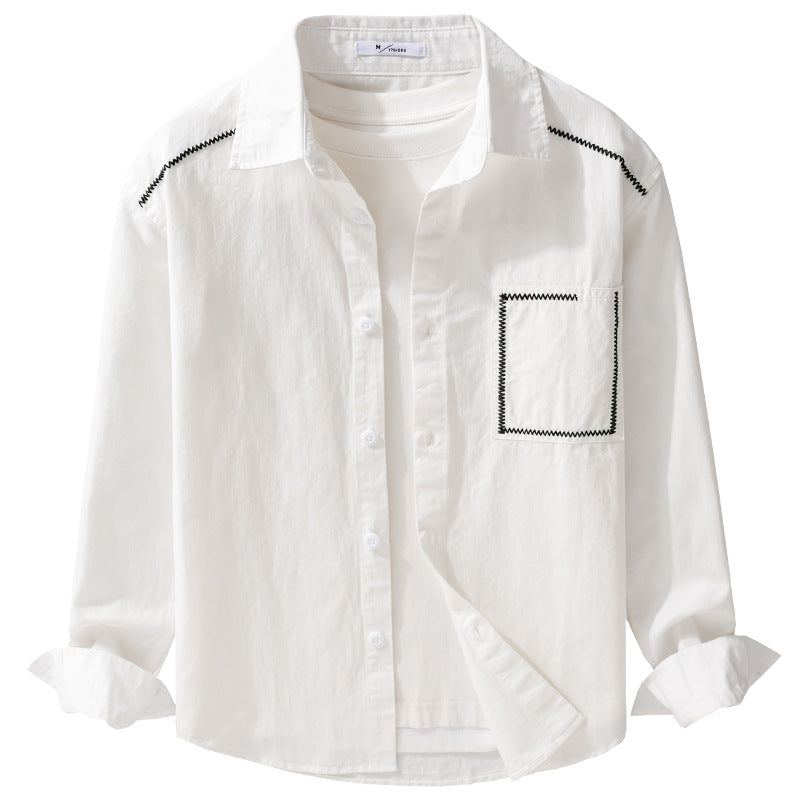 Men's cotton shirt with decorative zigzag seams and chest pocket Chichicherry