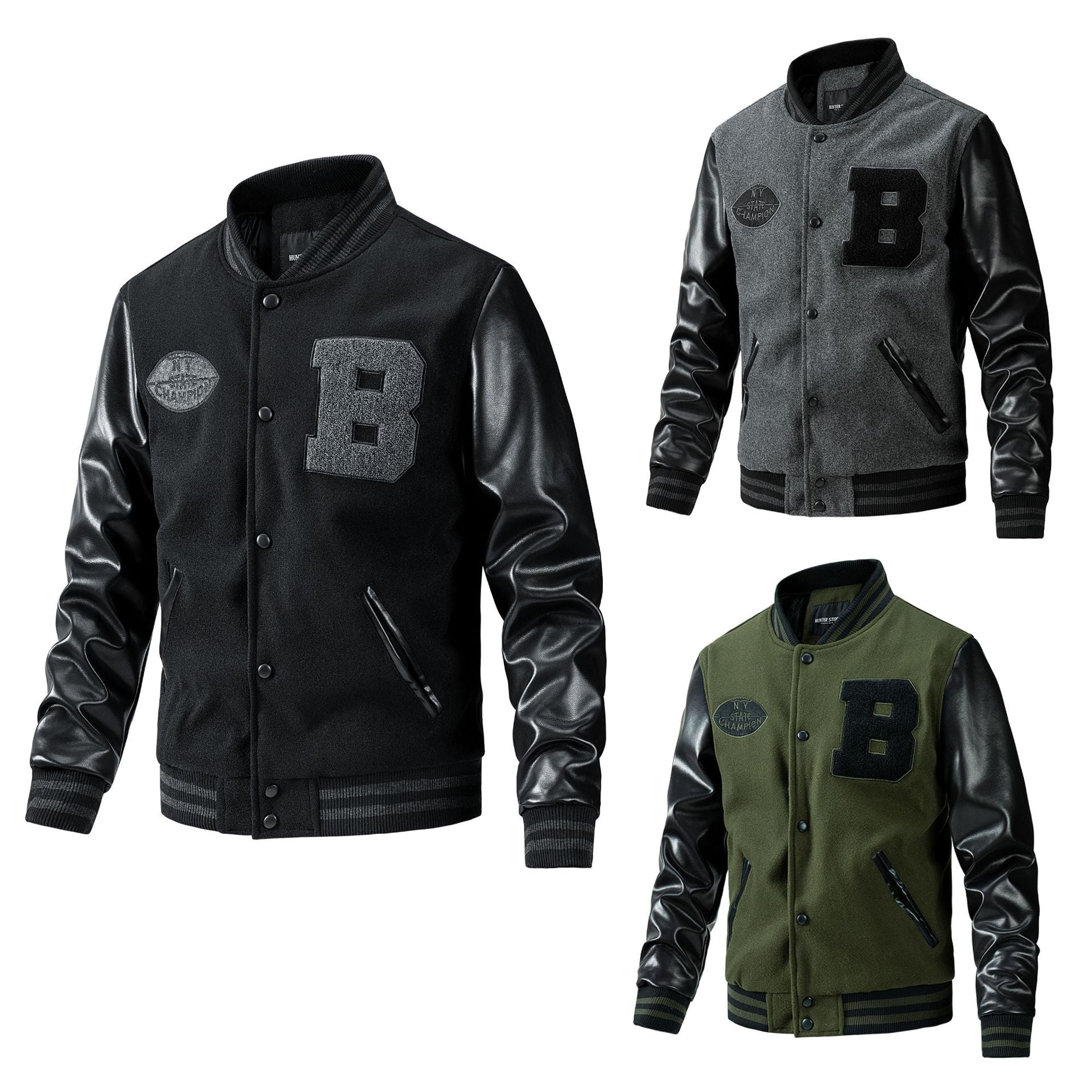 Men's college jacket made of wool blend with reinforced leather sleeves Chichicherry