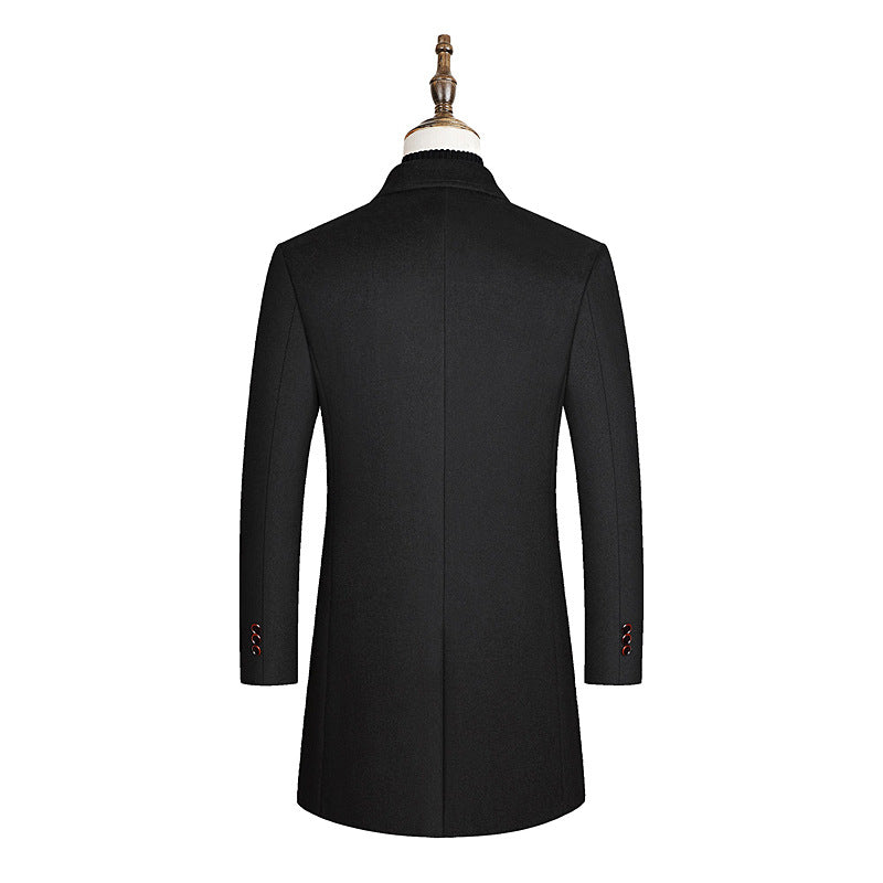 Men's Double-breasted tailored Wool blend coat with pinstripes and lapel collar Chichicherry