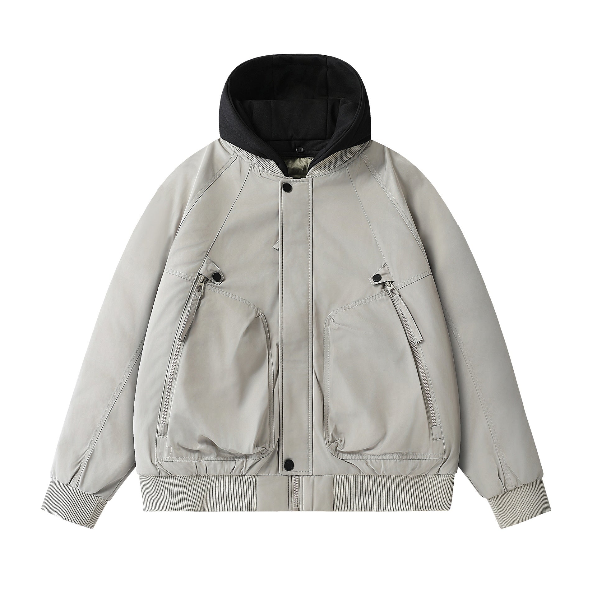 Men's Boxy Utility Bomber with quilted thermal insulation, integrated hood, and concealed zippers Chichicherry