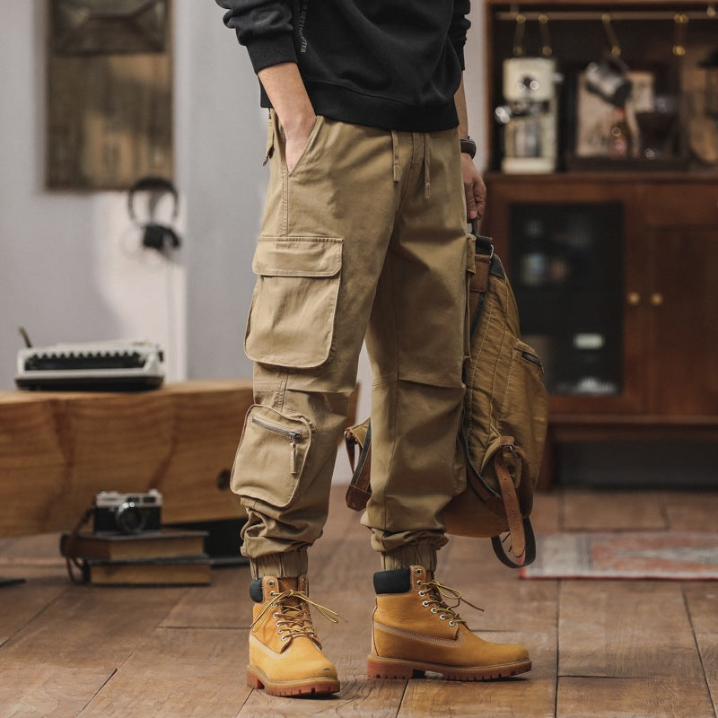 Men's Robust Cargo Jogging Pants with Multifunctional Pockets Drawstring Elastic Cuffs Chichicherry