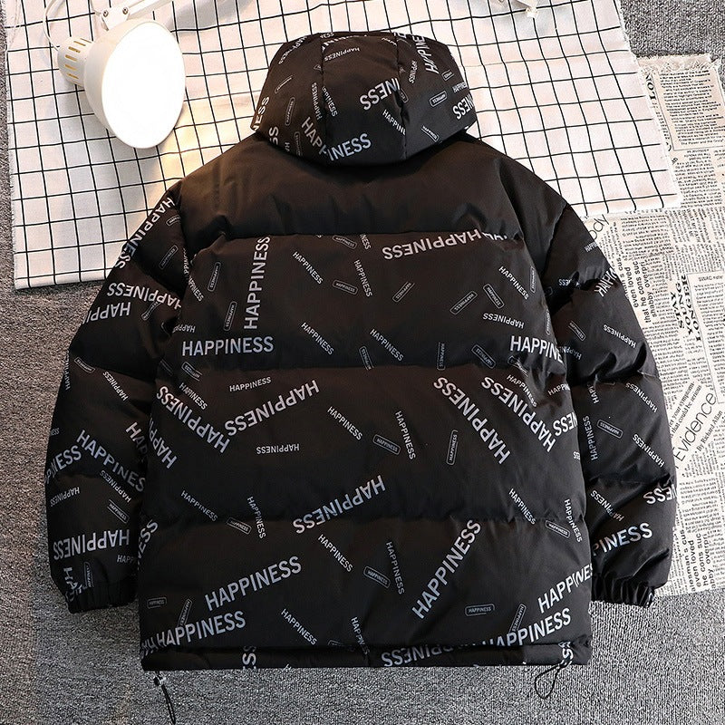 Men's Printed Padded Hooded Jacket with Contrasting Shoulder Yoke and Drawstring Chichicherry