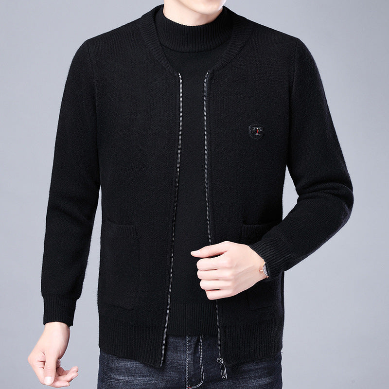 Men's fine-knit cardigan with full zip, chest emblem, and patch pockets Chichicherry