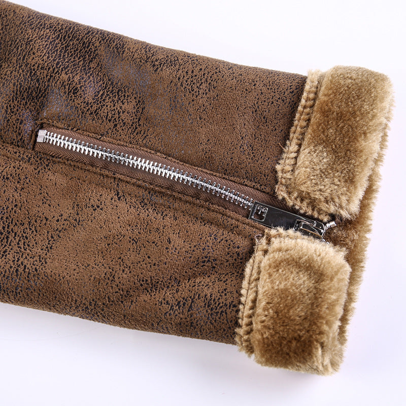 Men's Leatherette Flight Jacket with Teddy Lining and Asymmetrical Zip Chichicherry