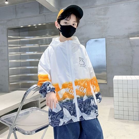 Unisex nan lightweight windproof hoodie jacket with allover graphic print and reflective accents for children Chichicherry