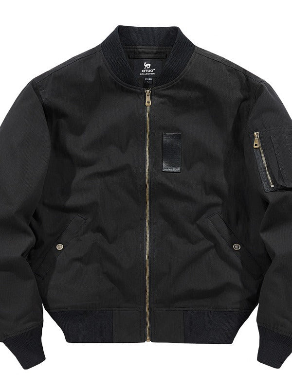 Men's light canvas bomber jacket with hidden arm pocket and ribbed hem Chichicherry