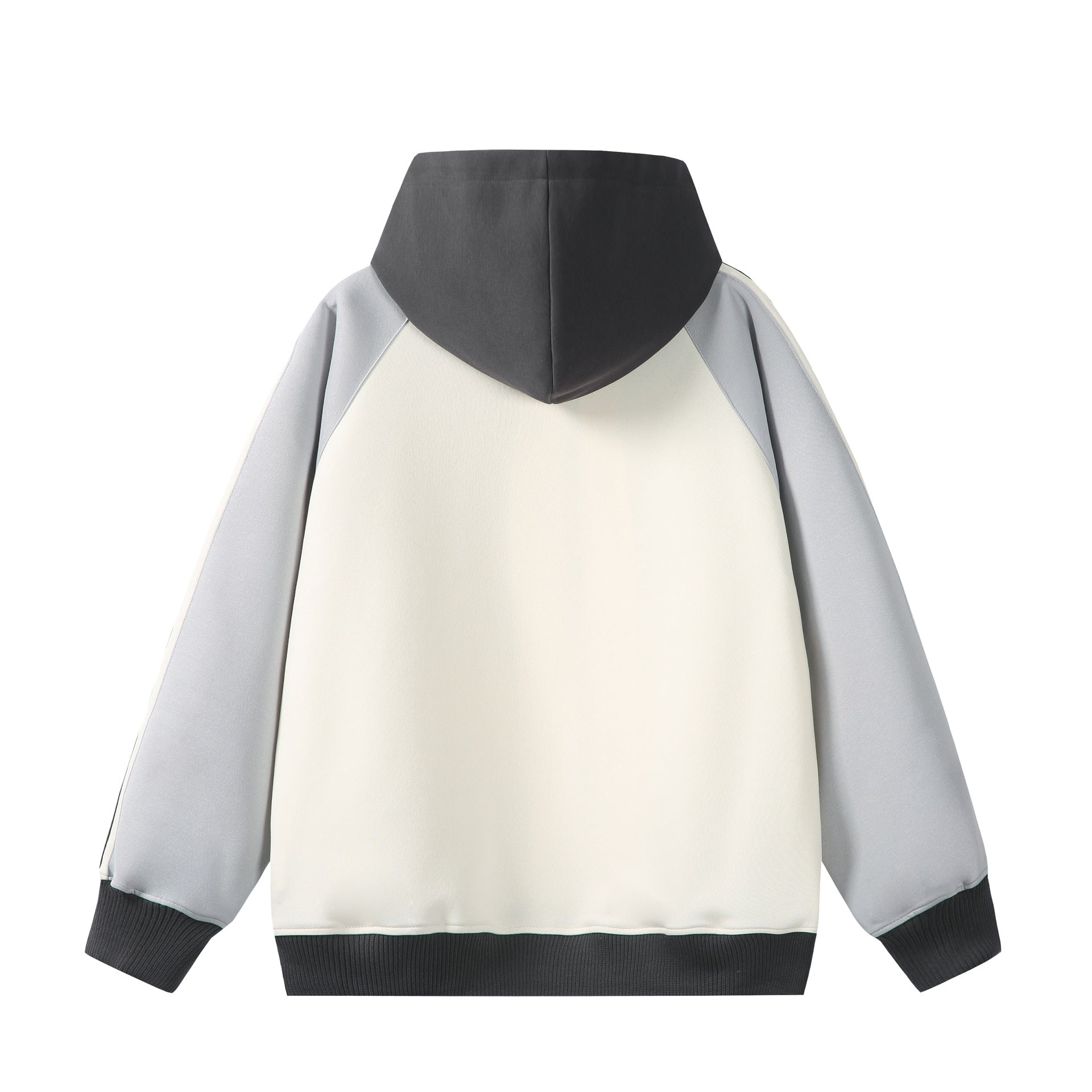 Unisex Hooded Zip Jacket in Retro Sports Style with Color Block Inserts and Kangaroo Pocket Chichicherry