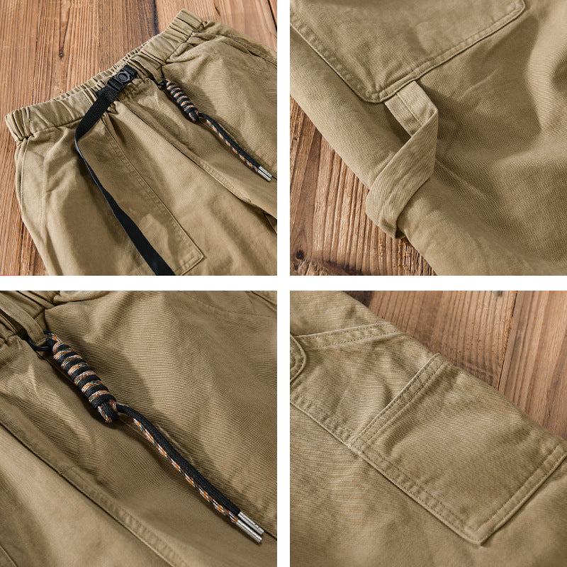 Men's Tapered Utility-Style Cargo Pants with Cuffed Hem and Elastic Waistband Chichicherry