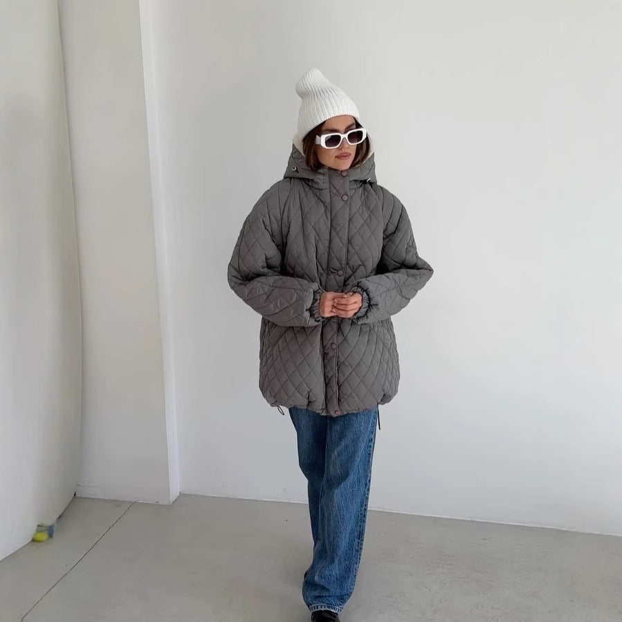 Damen Oversize Steppjacke mit Teddyfutter und Kapuze Chichicherry