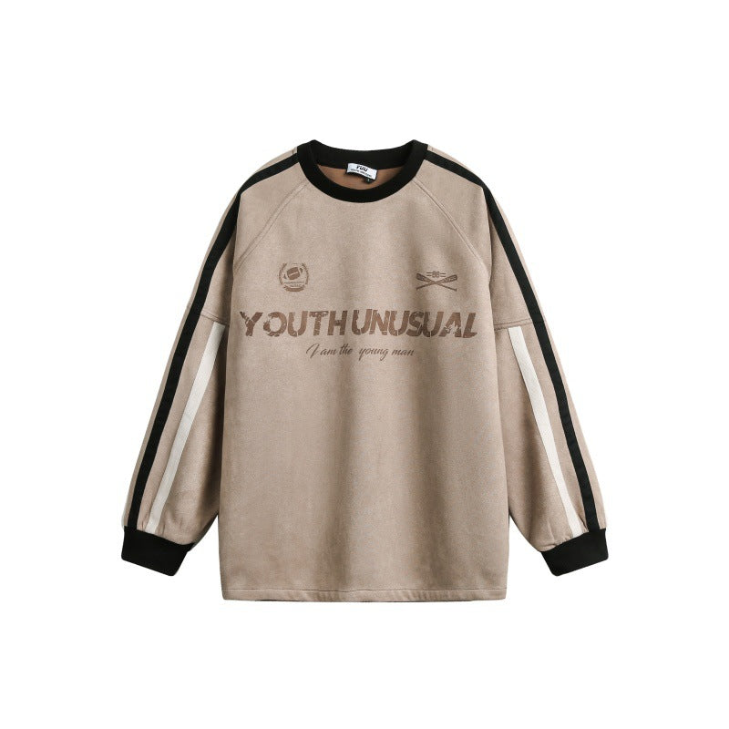 Men's Oversized Sweatshirt in Retro Sports Style with Contrast Stripes Chichicherry