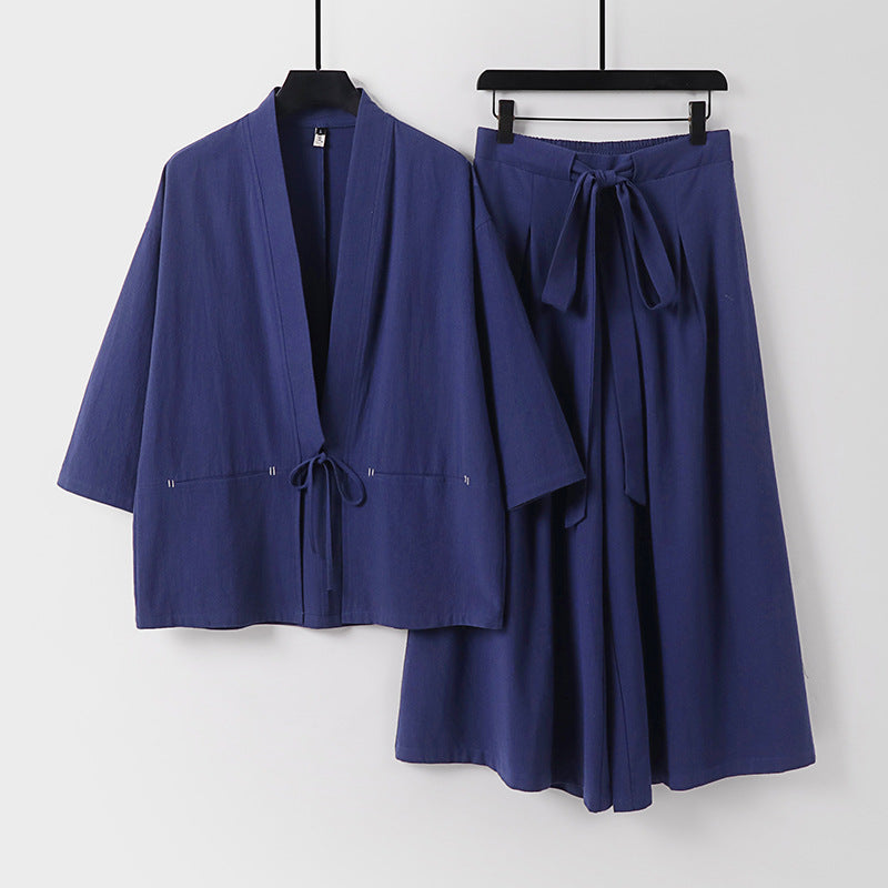 Women's Two-Piece Kimono Set with Short Jacket and Flowing Midi Skirt Chichicherry
