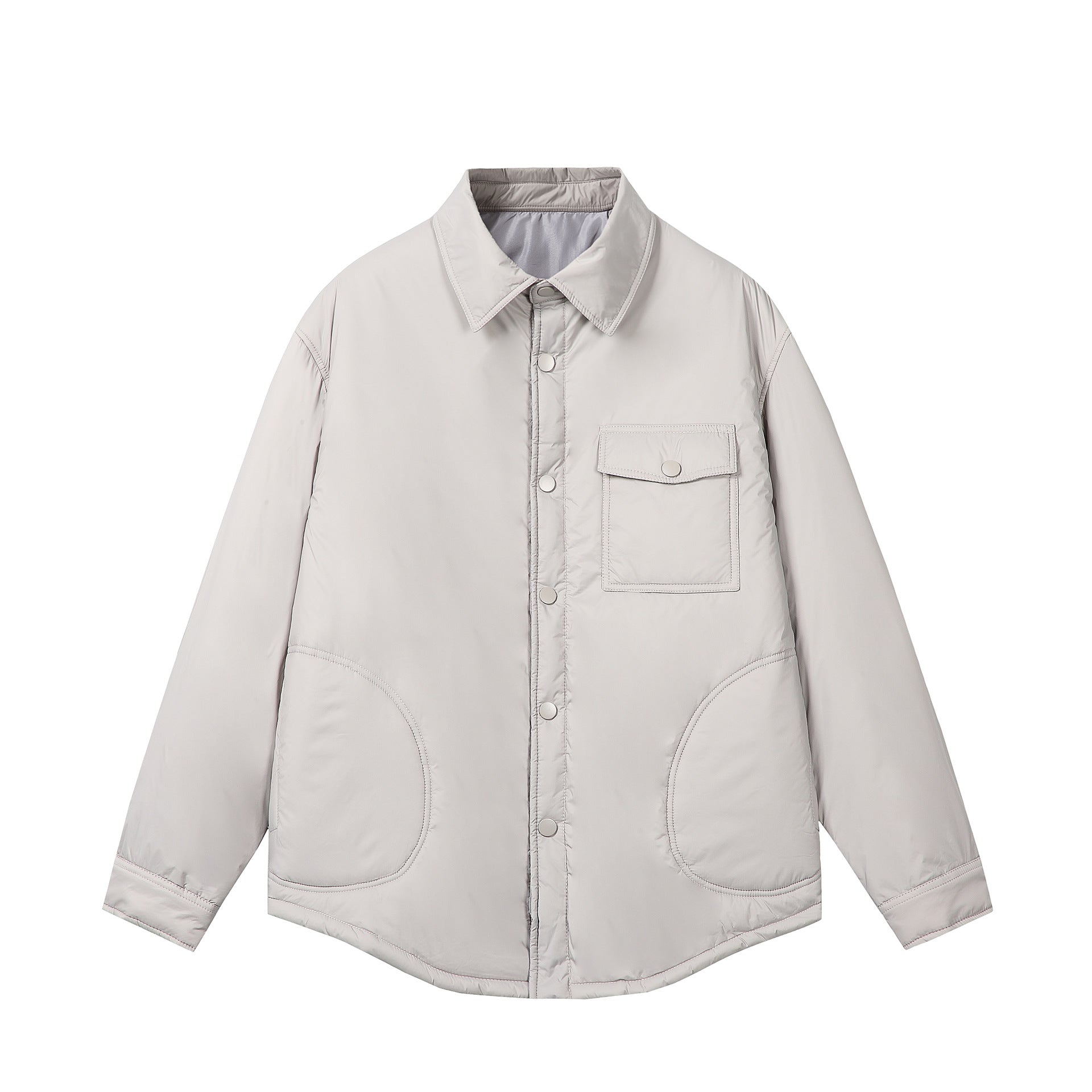 Unisex Short Cut Thermal Shirt Jacket with Shirt Collar and Flap Pocket Chichicherry