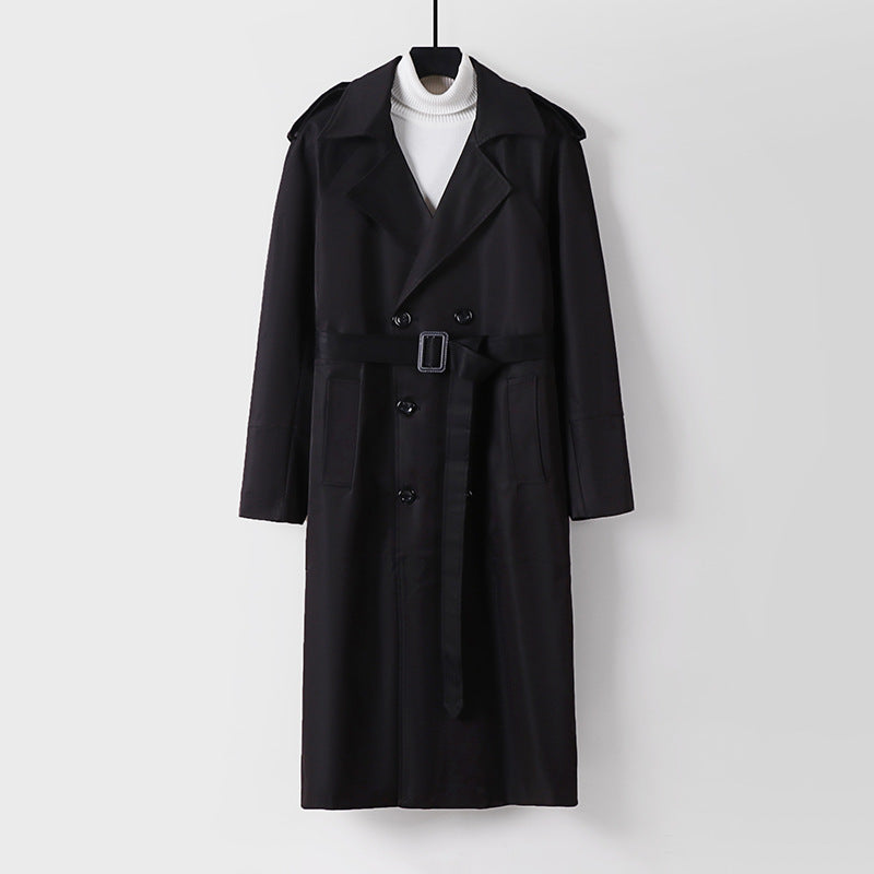 Men's Long Double-Breasted Trench Coat with Belt and Epaulettes Chichicherry