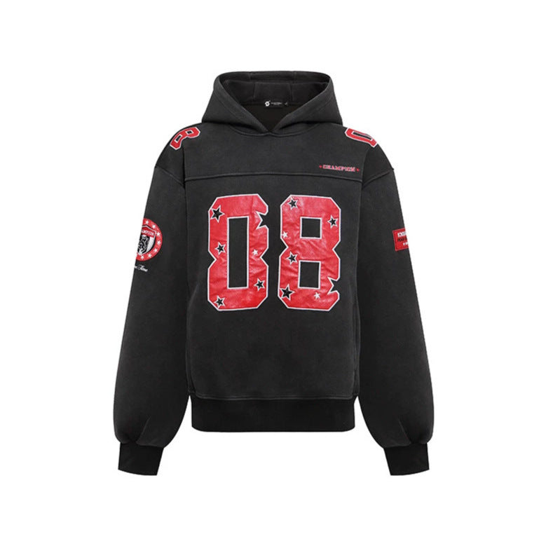 Women's Oversize Hoodie Sweatshirt with Large Number Print and Star Applications Chichicherry