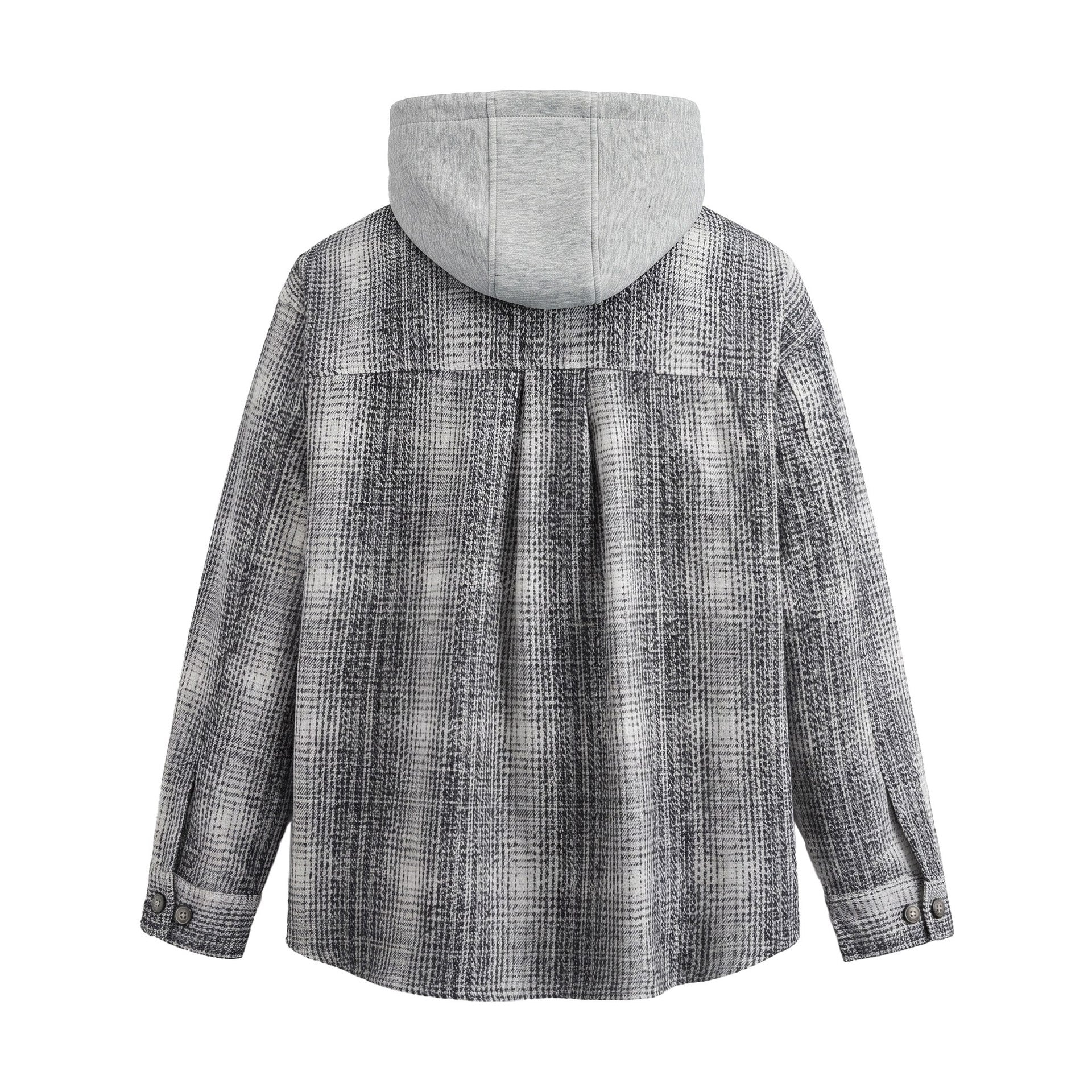 Men's Hooded Overshirt in Wool Blend with Check Pattern and Inserted Chest Pocket Chichicherry