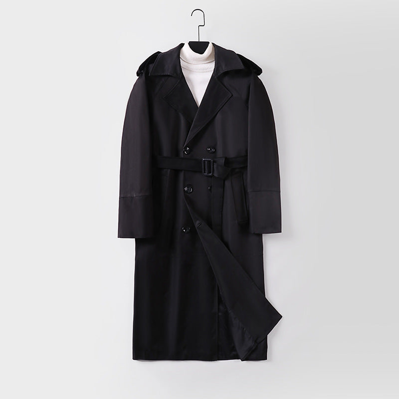 Men's Long Double-Breasted Trench Coat with Belt and Epaulettes Chichicherry