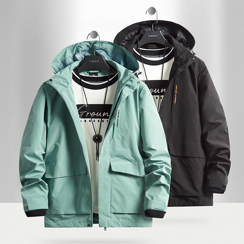 Men's waterproof city outdoor jacket with hood, concealed zipper and cargo pockets Chichicherry