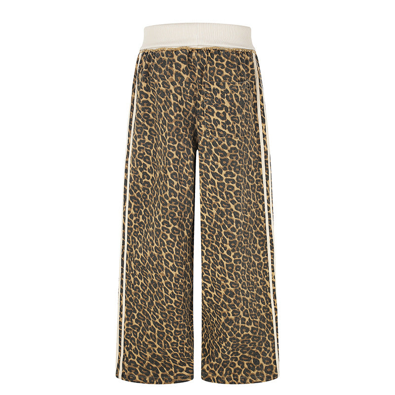 Women's wide palazzo jogging pants with leopard print and elastic ribbed waistband Chichicherry