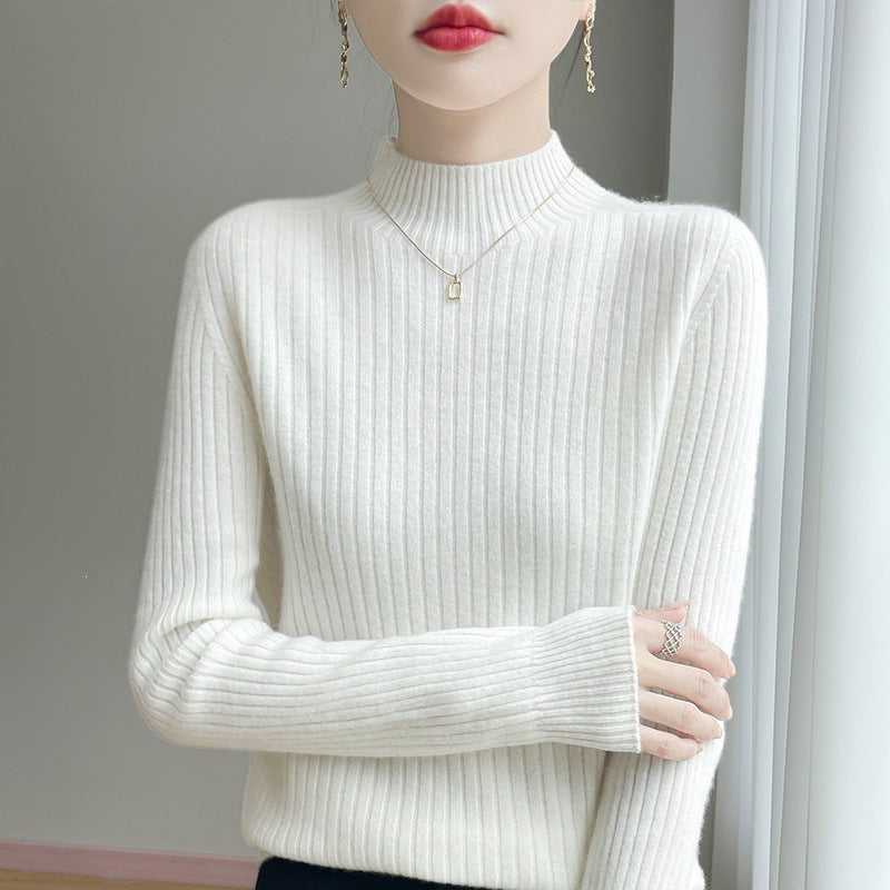 Women's Narrow Ribbed Knitted Mock Neck with Extra Soft Cashmere Look Chichicherry