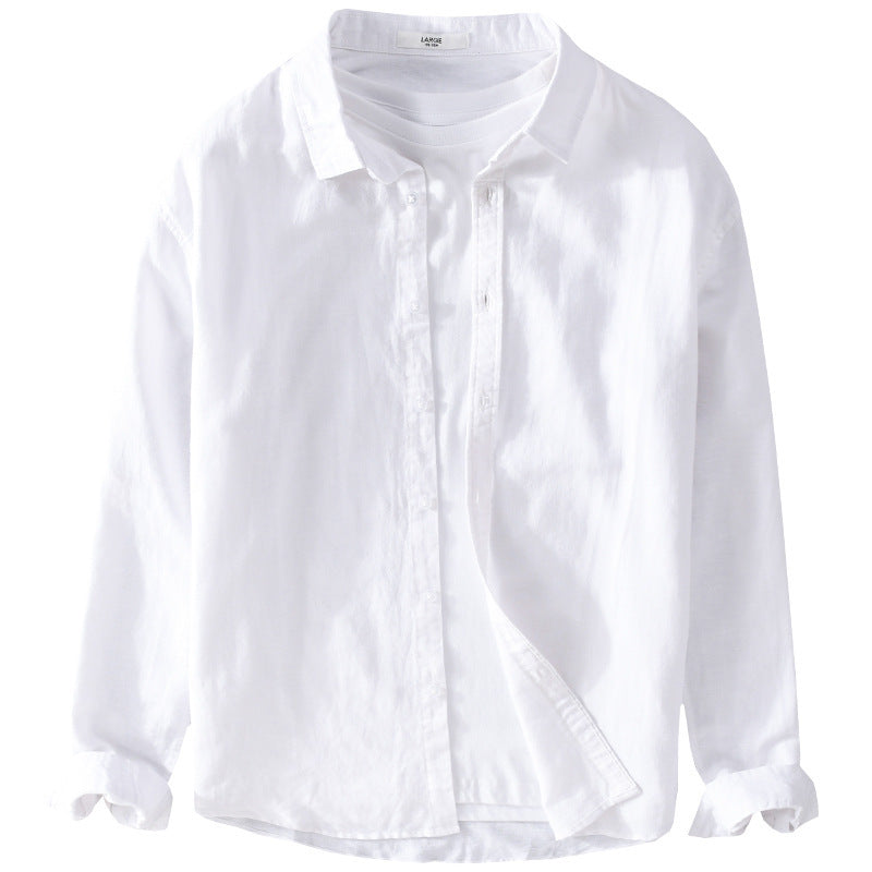 Men's Linen Blend Layering Overshirt with Kent Collar, Rounded Hem and Soft-Touch Chichicherry