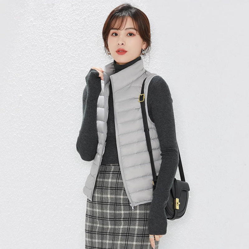 Women Minimalistic Ultra-Light Quilted Vest with Stand-Up Collar and Concealed Zipper Chichicherry