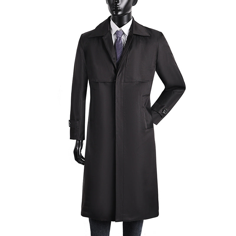 Men's long trench coat with concealed button placket and water-repellent features Chichicherry