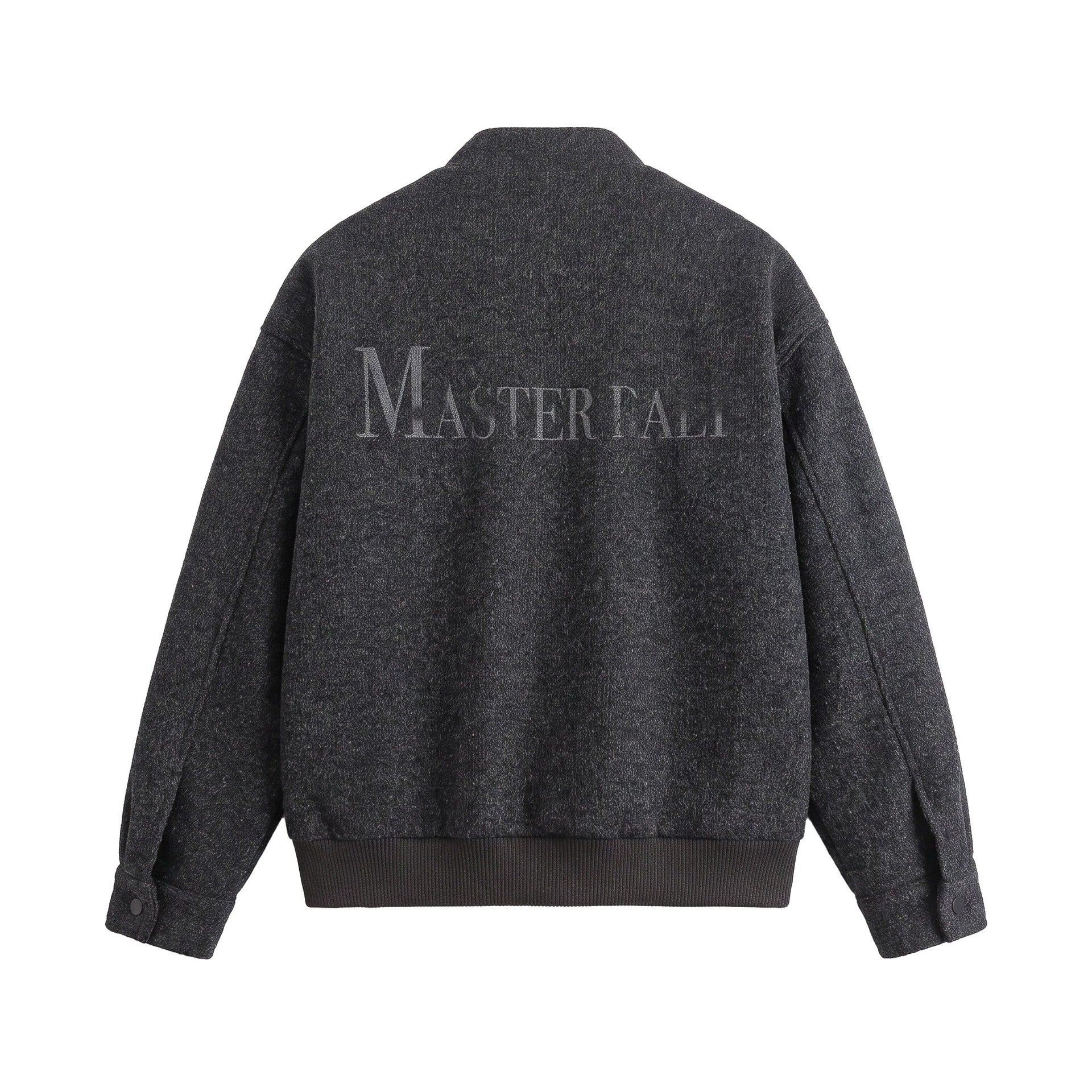 Men's Short Boxy Wool Mix Bomber with Stand-Up Collar and Ribbed Hem Chichicherry