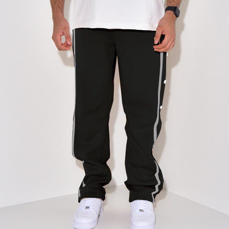 Men's Snap Track Pants with Side Contrast Stripe, Snap Button Placket and Elastic Waistband Chichicherry