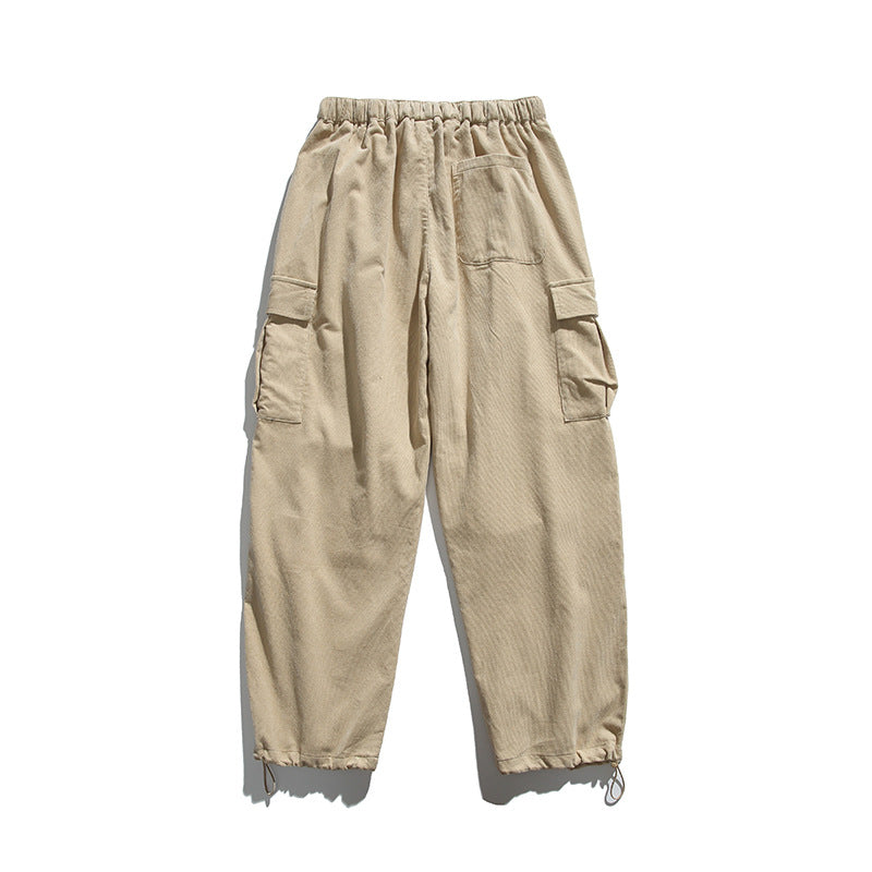 Men's Baggy Cargo Pants with Elastic Waistband, Utility Pockets and Drawstring Closure Chichicherry