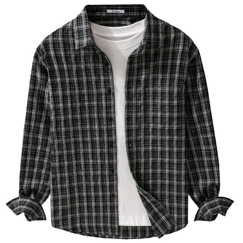 Men Brushed Check Layering Shirt made of Cotton Flannel with Patch Chest Pocket and Rounded Hem Chichicherry