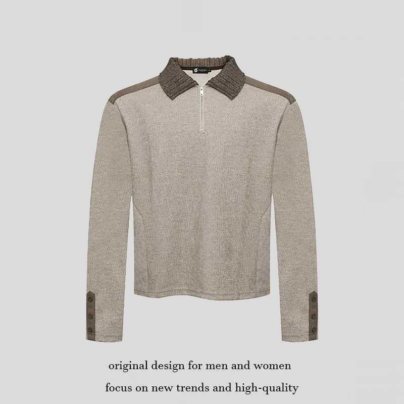 Women's Long Sleeve Polo Shirt with Half Zip, Contrast Shoulders and Button Cuffs Chichicherry