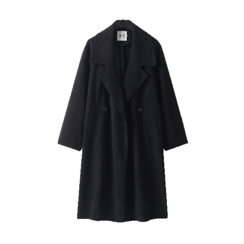 Women's Oversized Wool Blend Coat with Wide Lapel and Hidden Double Button Placket Chichicherry
